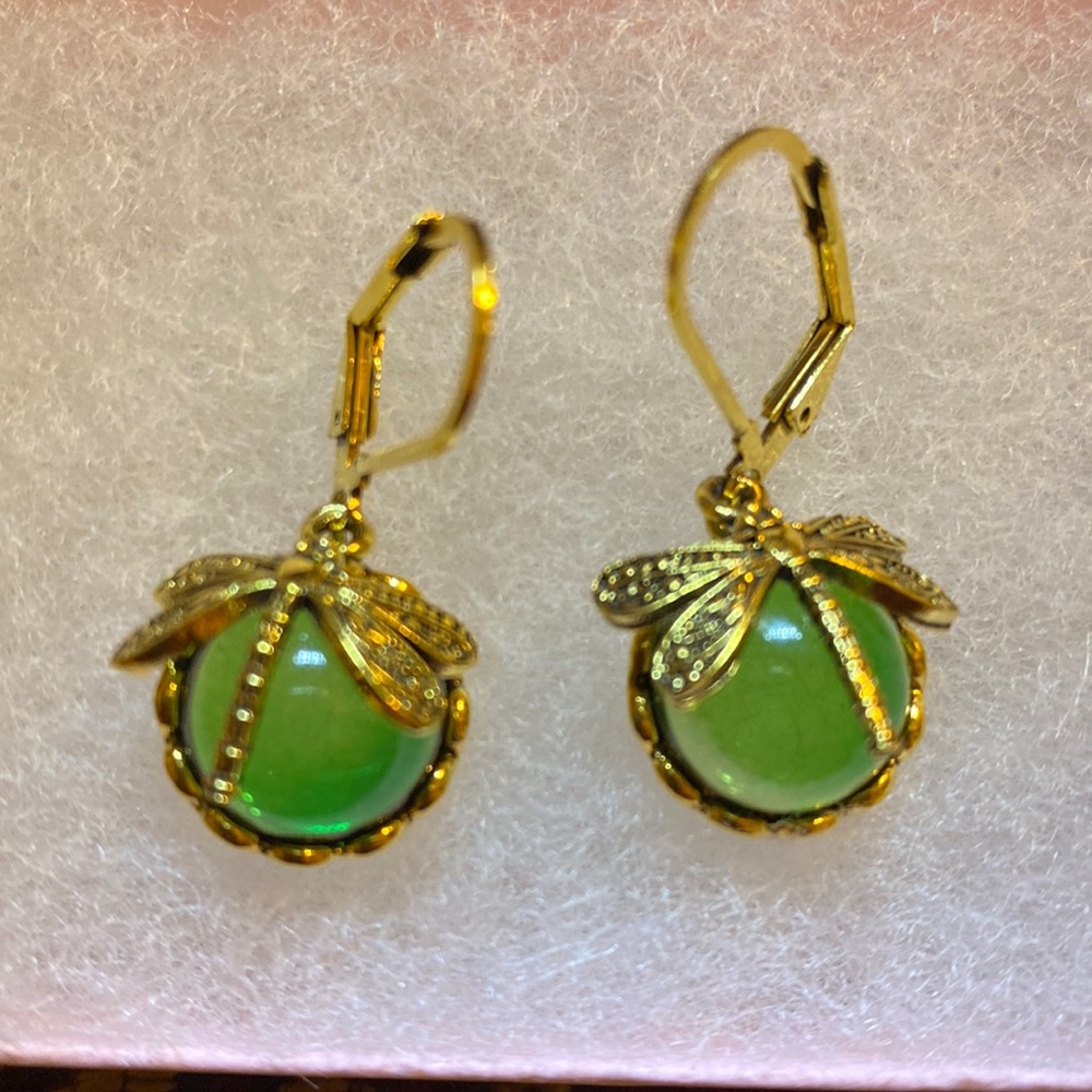 Gold and Green Dragonfly Earrings